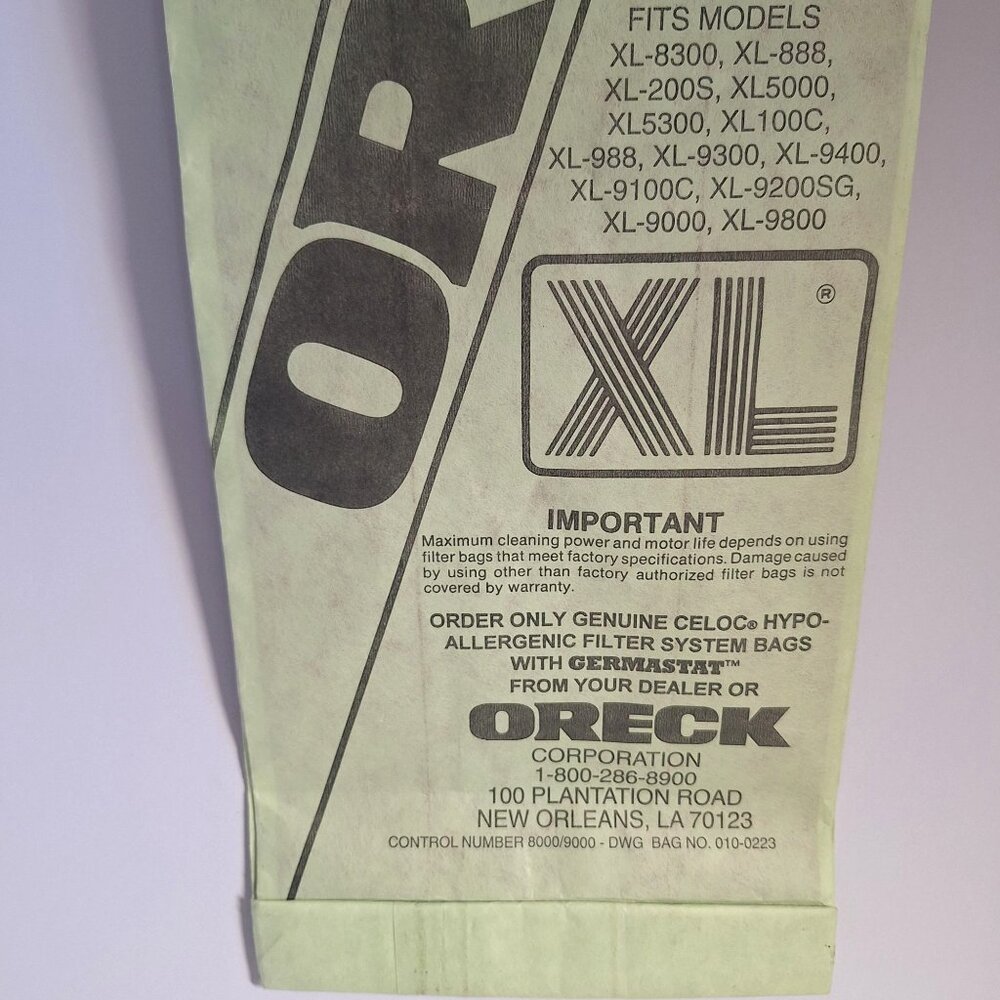 Oreck XL Vacuum Celoc Hypo-Allergenic 16 Disposable Filter Bags With Germastat - Picture 4 of 8